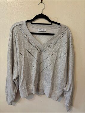 Jessica Simpson Light Gray V-Neck Studded Sweatshirt